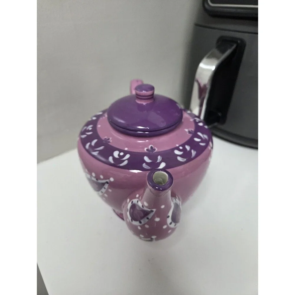Mesa International Hand Painted Ceramic Teapot Pink Purple Paisley Tea Pot